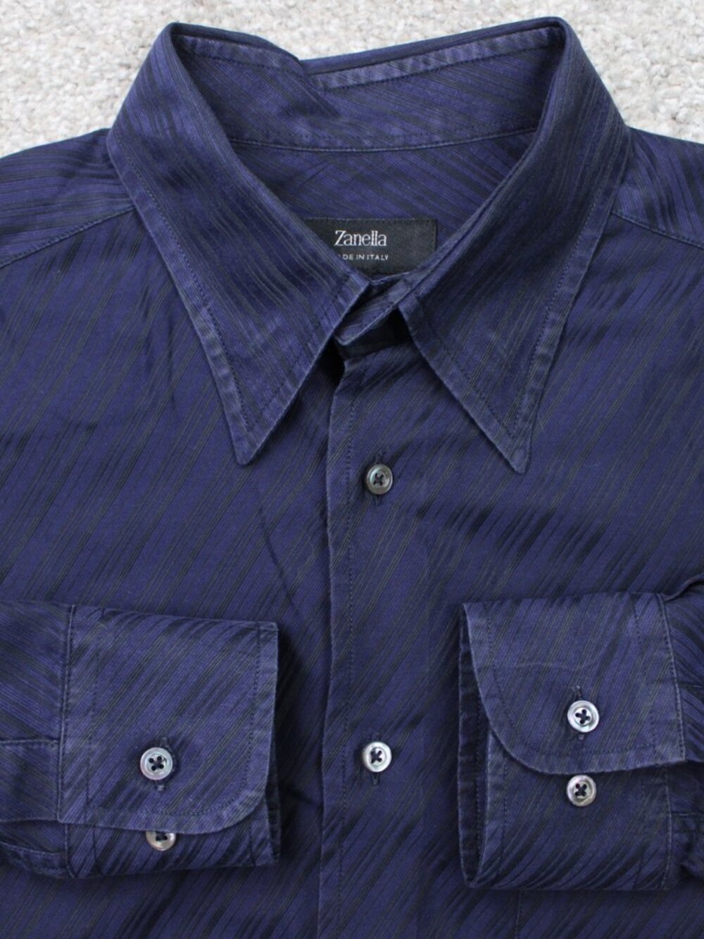 Zanella Shirt Men Medium Blue 100% Cotton Hidden Collar Button L/S Made in Italy